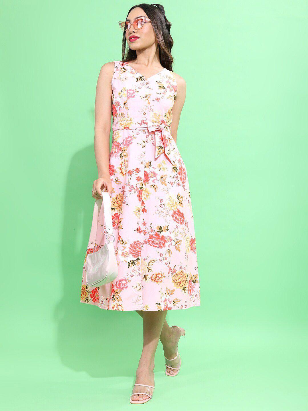 tokyo talkies white floral print fit & flare midi dress