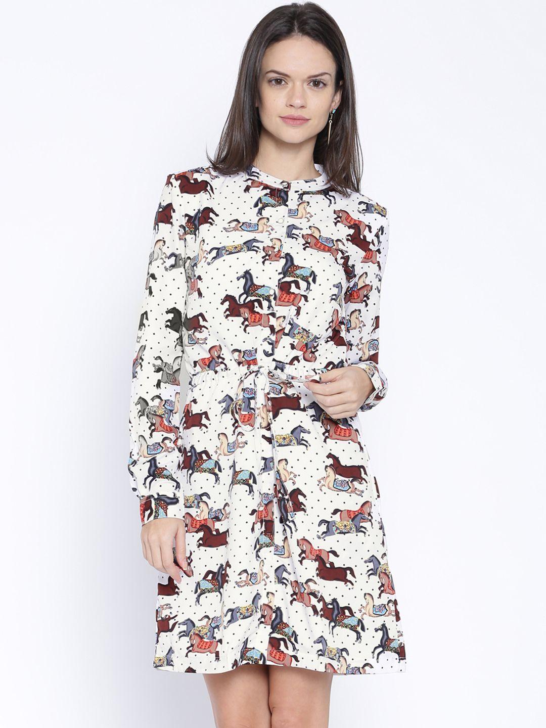 tokyo talkies white printed polyester a-line dress