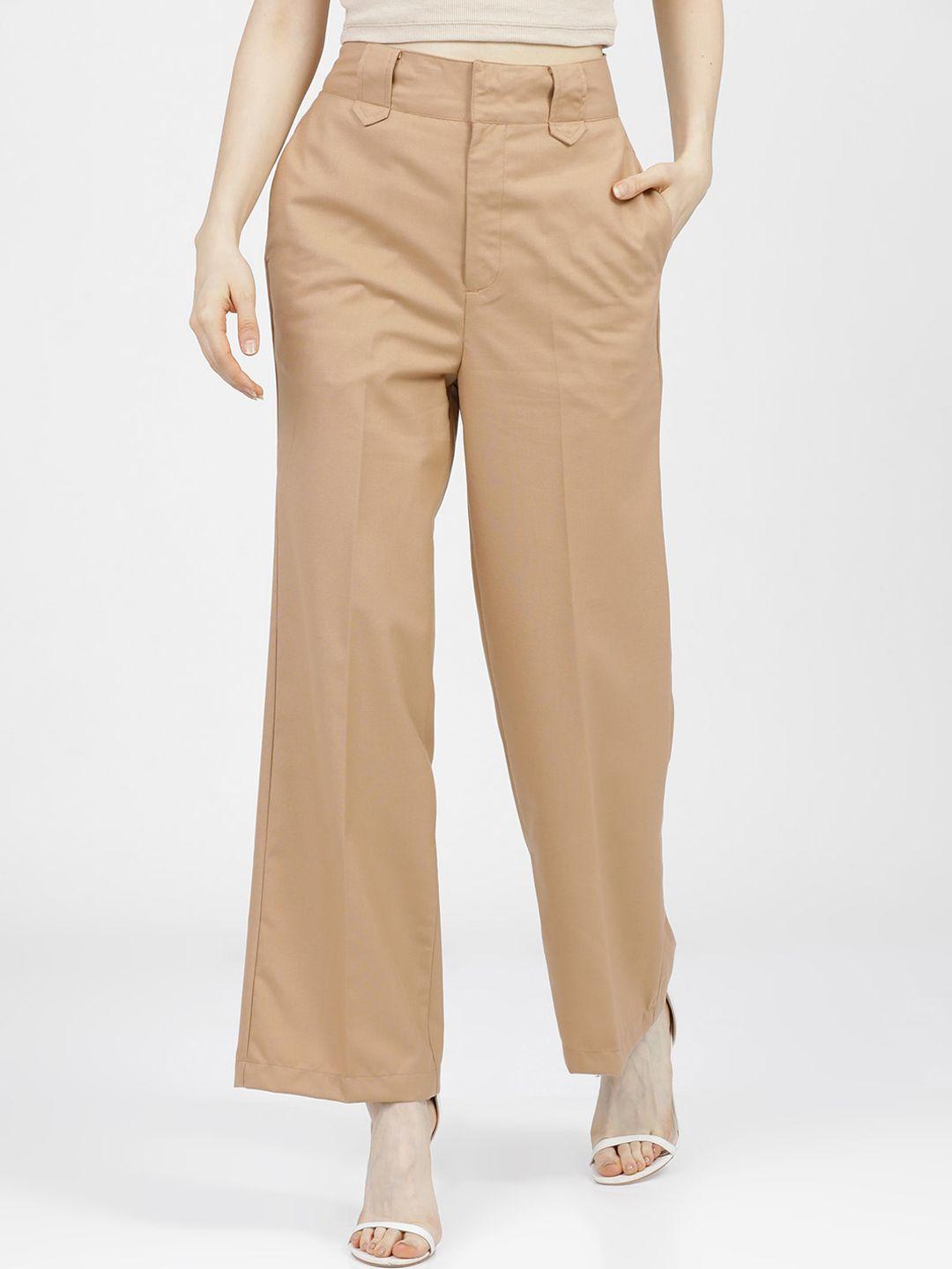tokyo talkies women beige flared parallel trousers