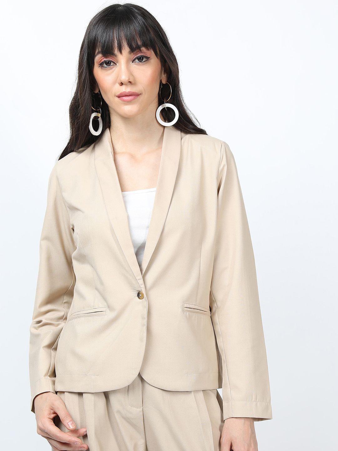 tokyo talkies women beige solid single-breasted blazers