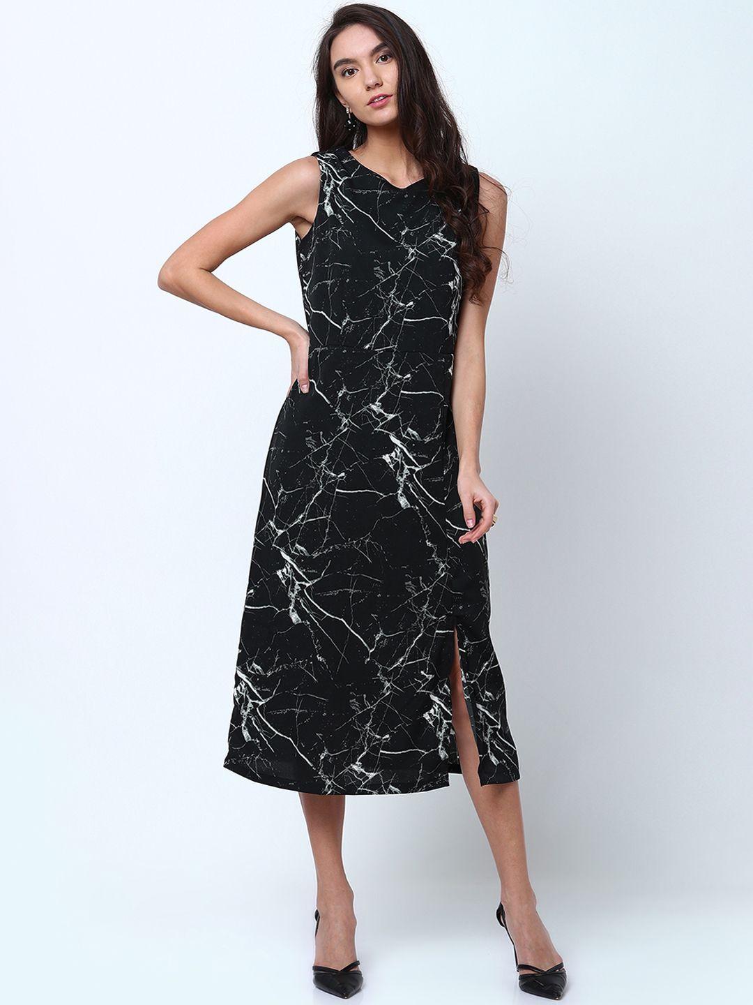tokyo talkies women black & white printed a-line dress