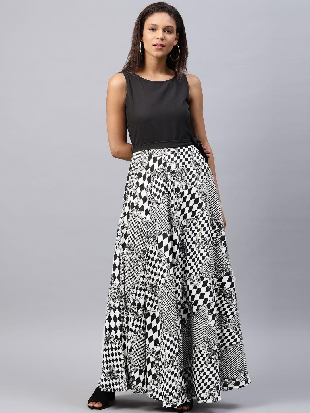 tokyo talkies women black & white printed maxi dress