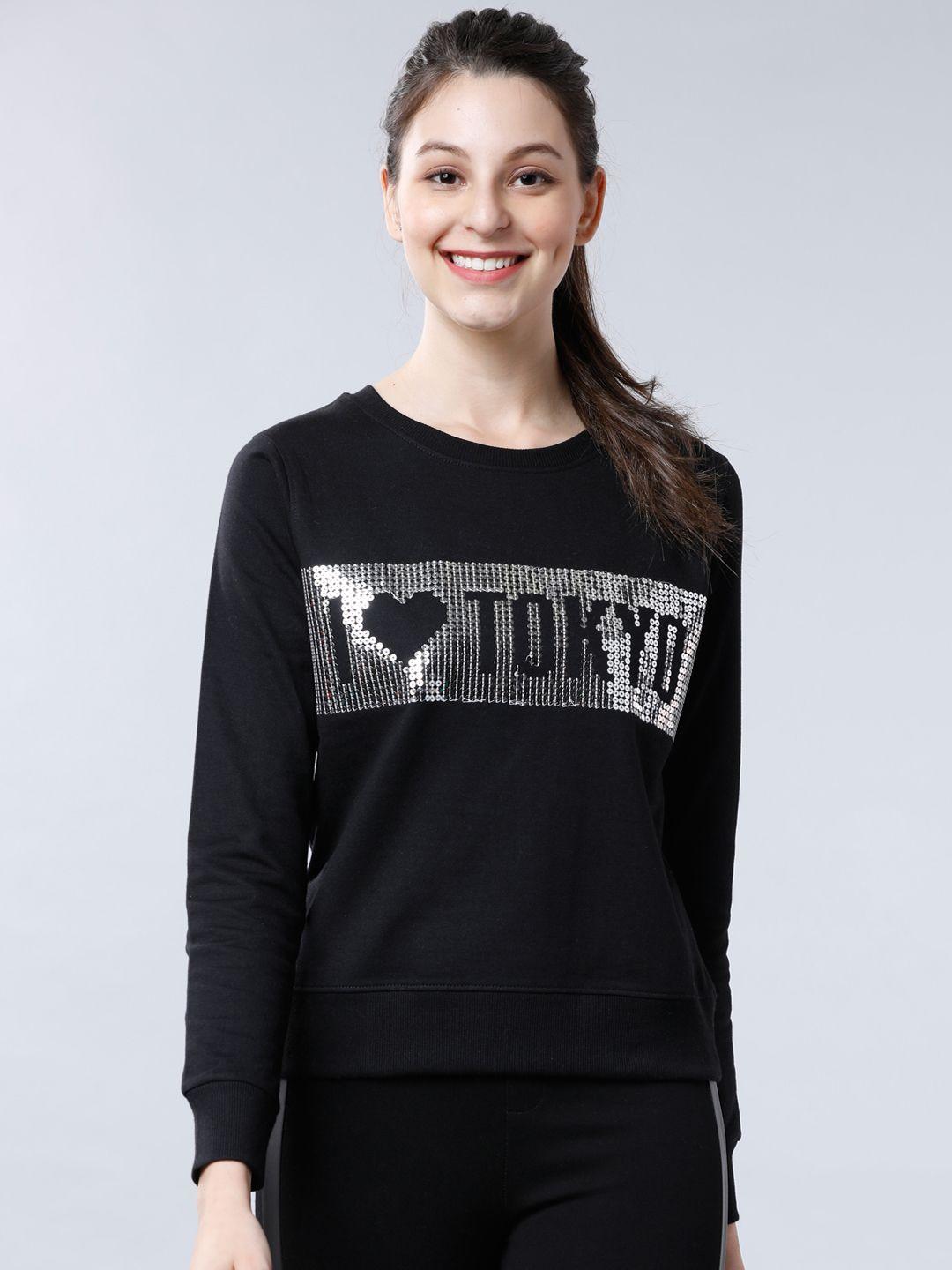 tokyo talkies women black embellished sweatshirt
