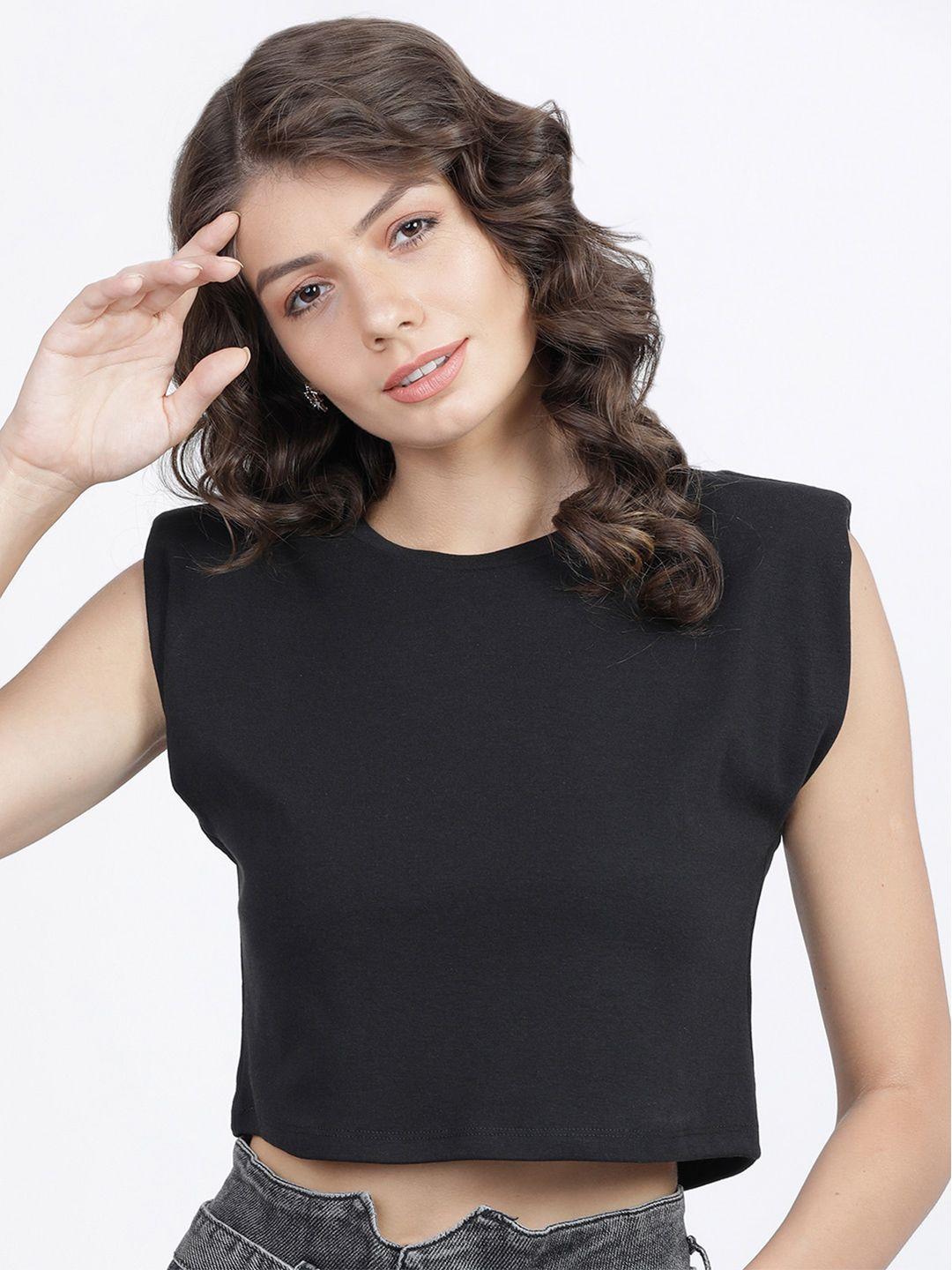 tokyo talkies women black extended sleeves t-shirt
