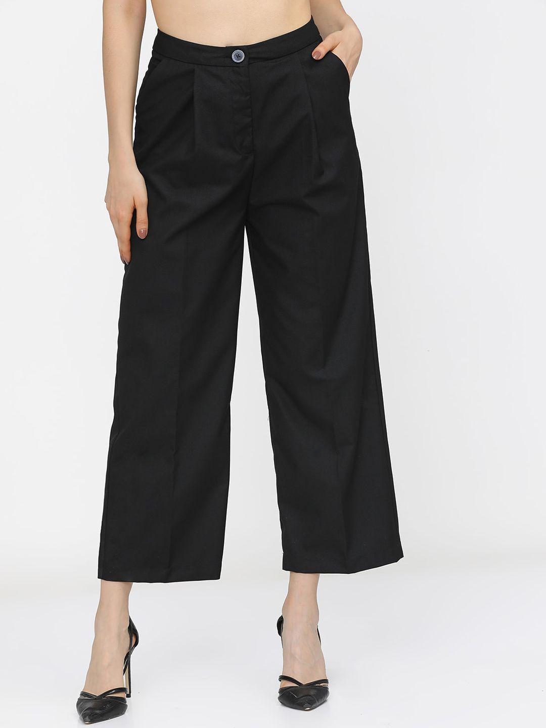 tokyo talkies women black flared pleated parallel trousers