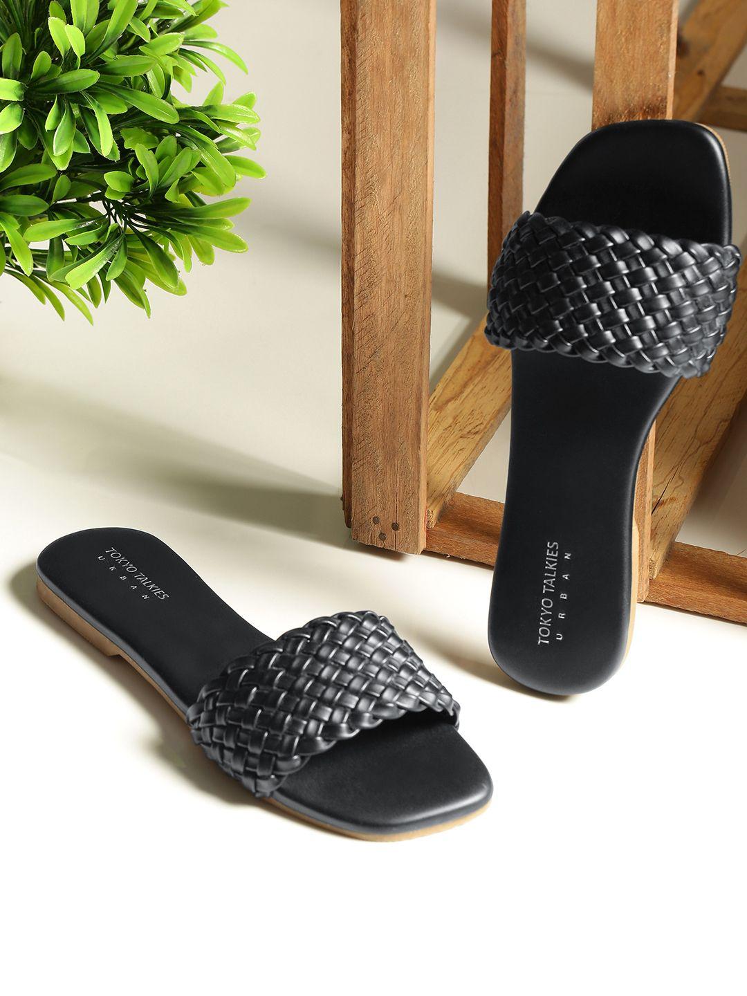 tokyo talkies women black open toe flats