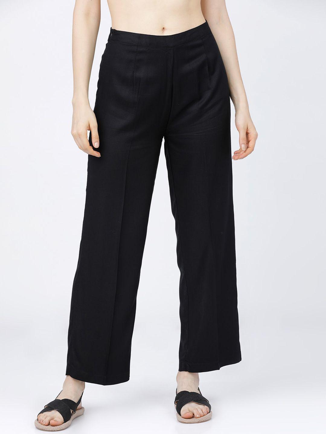 tokyo talkies women black parallel trousers