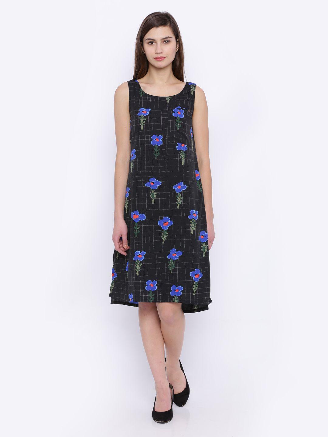 tokyo talkies women black printed a-line dress