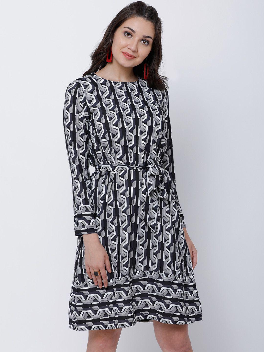 tokyo talkies women black printed a-line dress