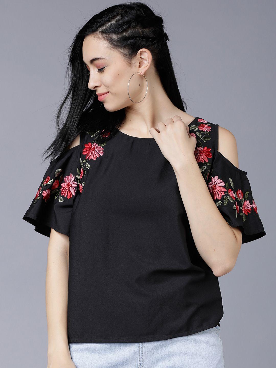 tokyo talkies women black printed a-line top