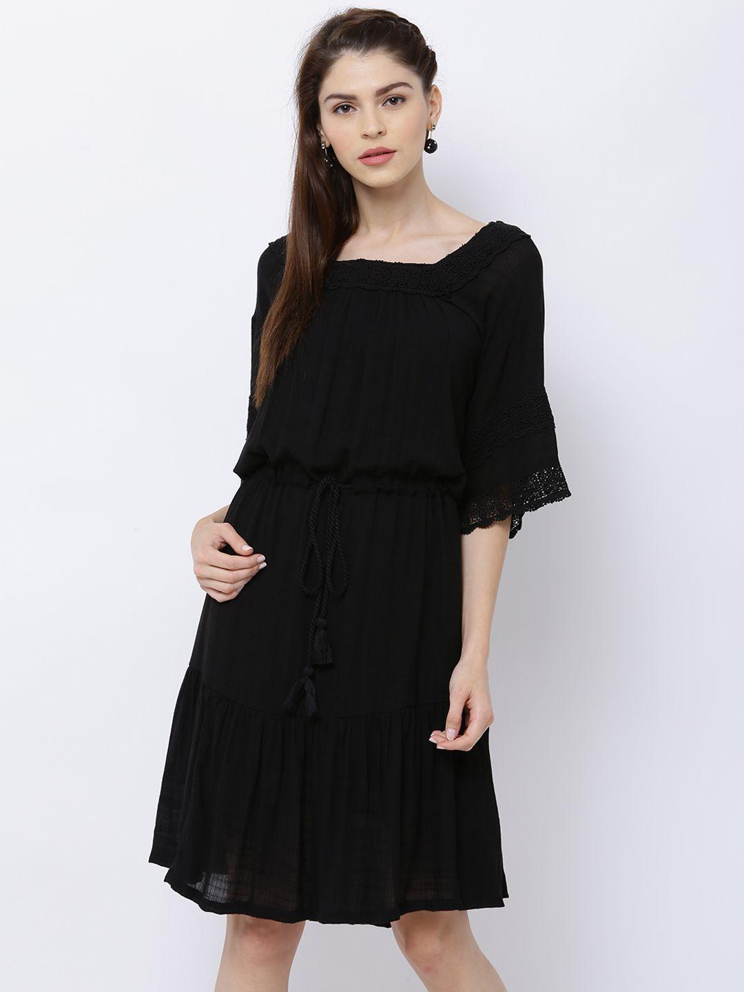 tokyo talkies women black solid a-line dress