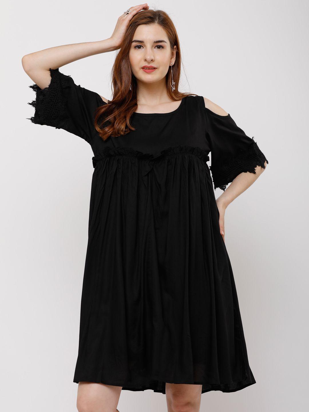 tokyo talkies women black solid a-line dress