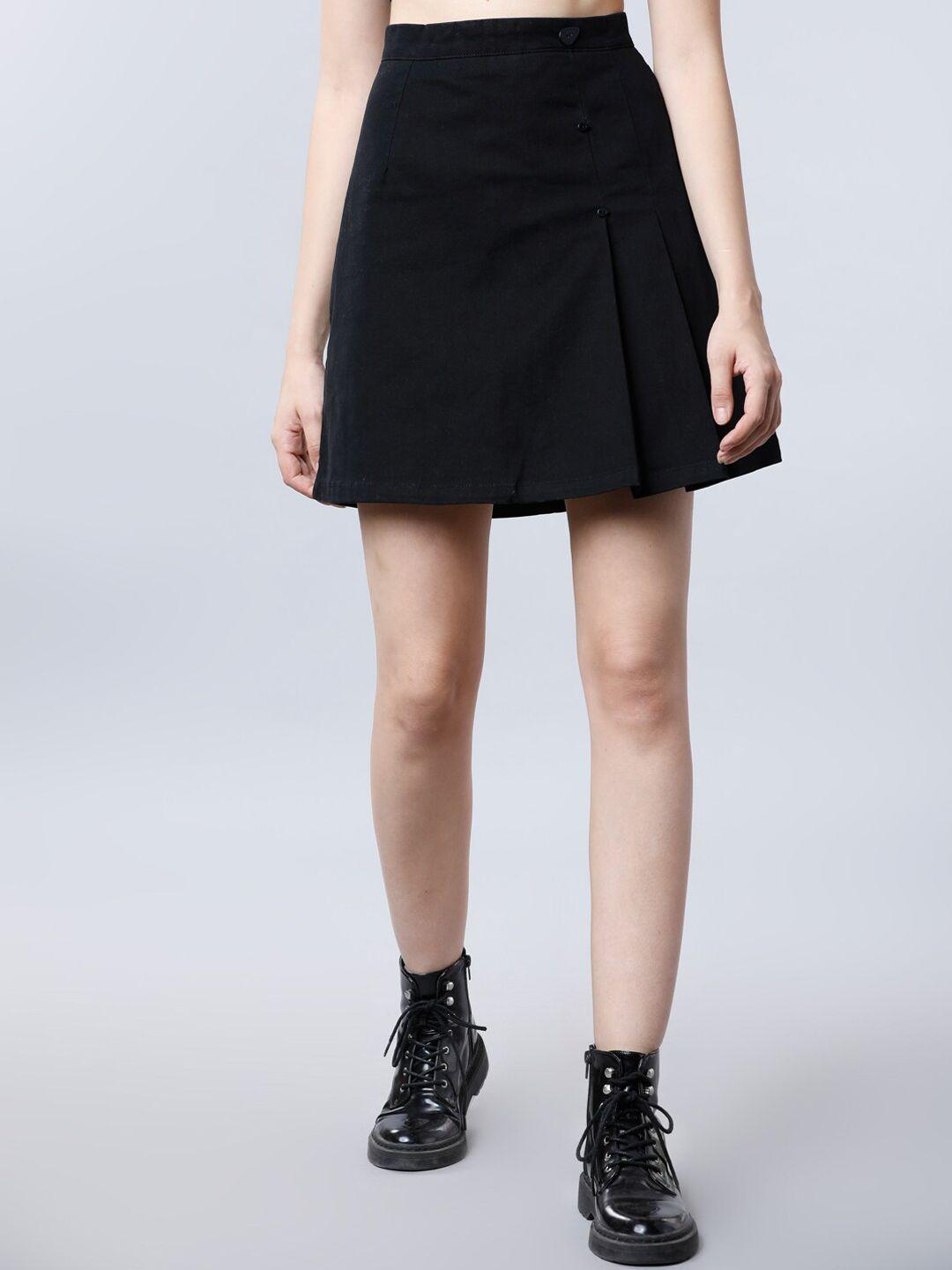 tokyo talkies women black solid a-line skirt