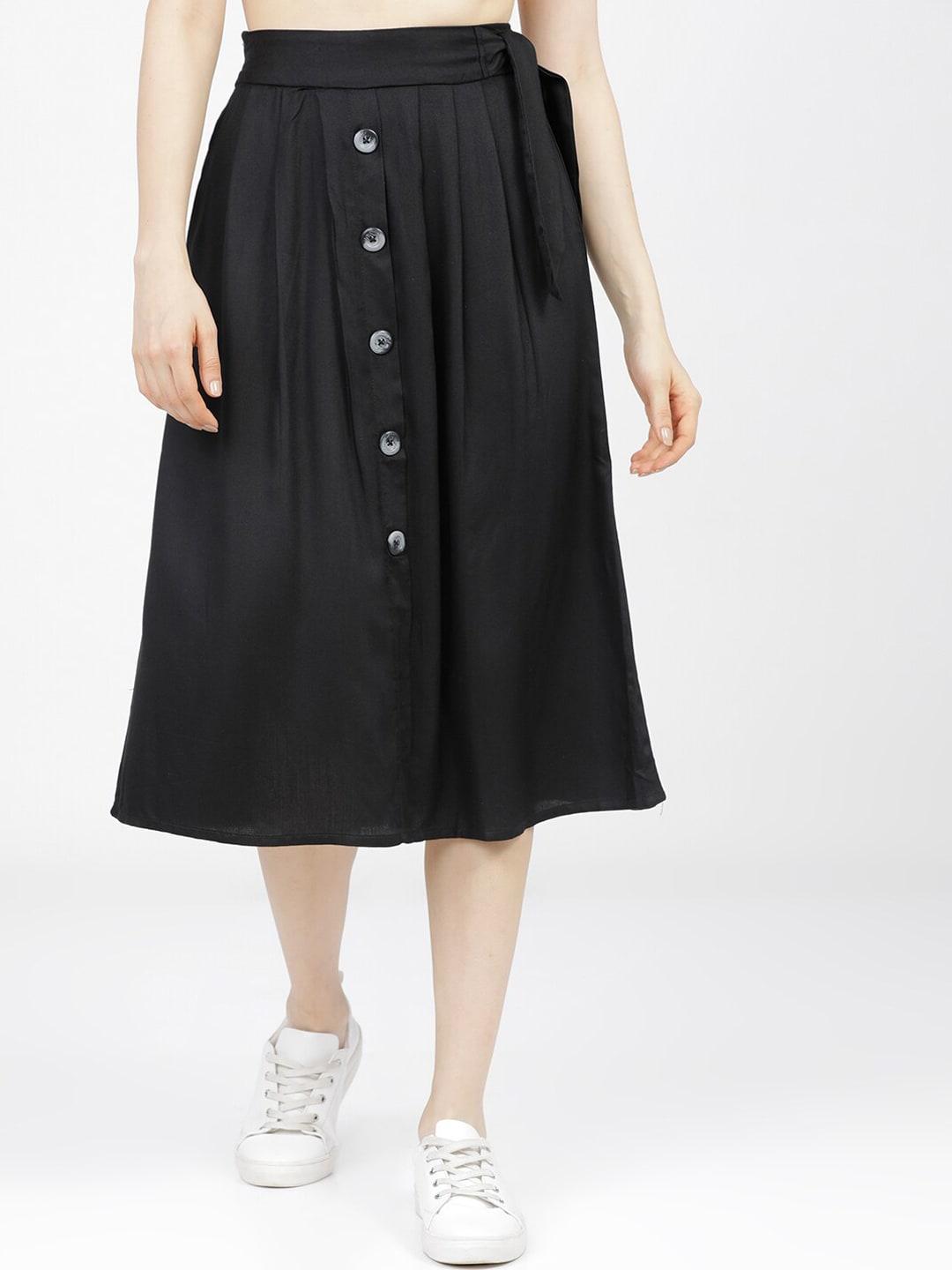 tokyo talkies women black solid casual-fit a-line skirt