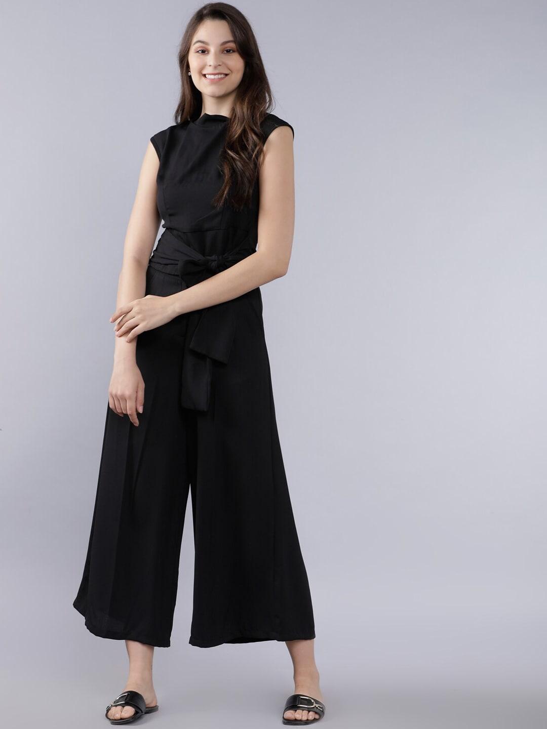 tokyo talkies women black solid culotte jumpsuit