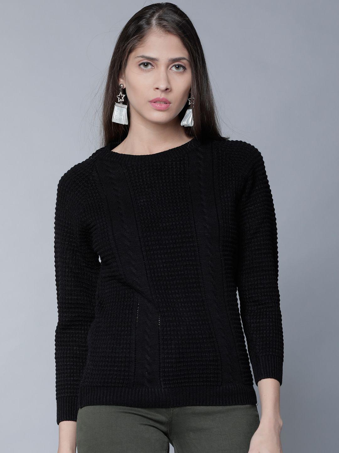 tokyo talkies women black solid pullover