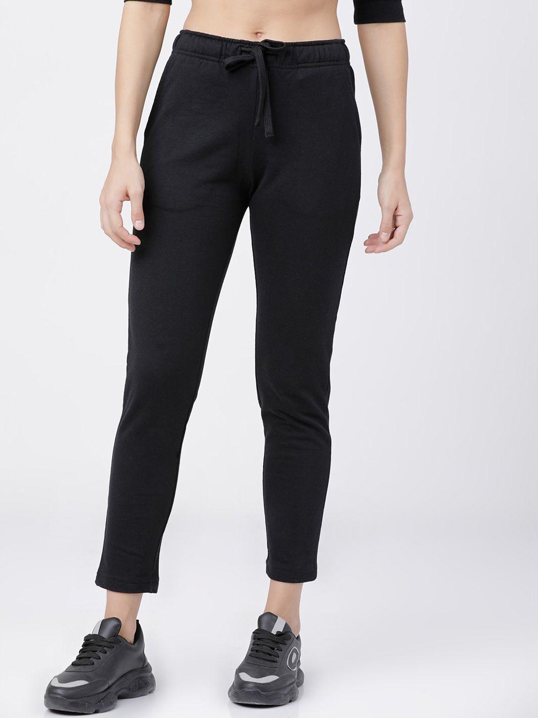 tokyo talkies women black solid slim-fit track pants