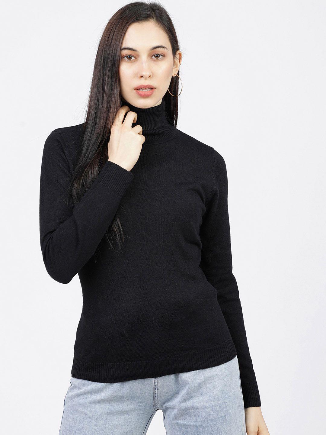 tokyo talkies women black solid sweater