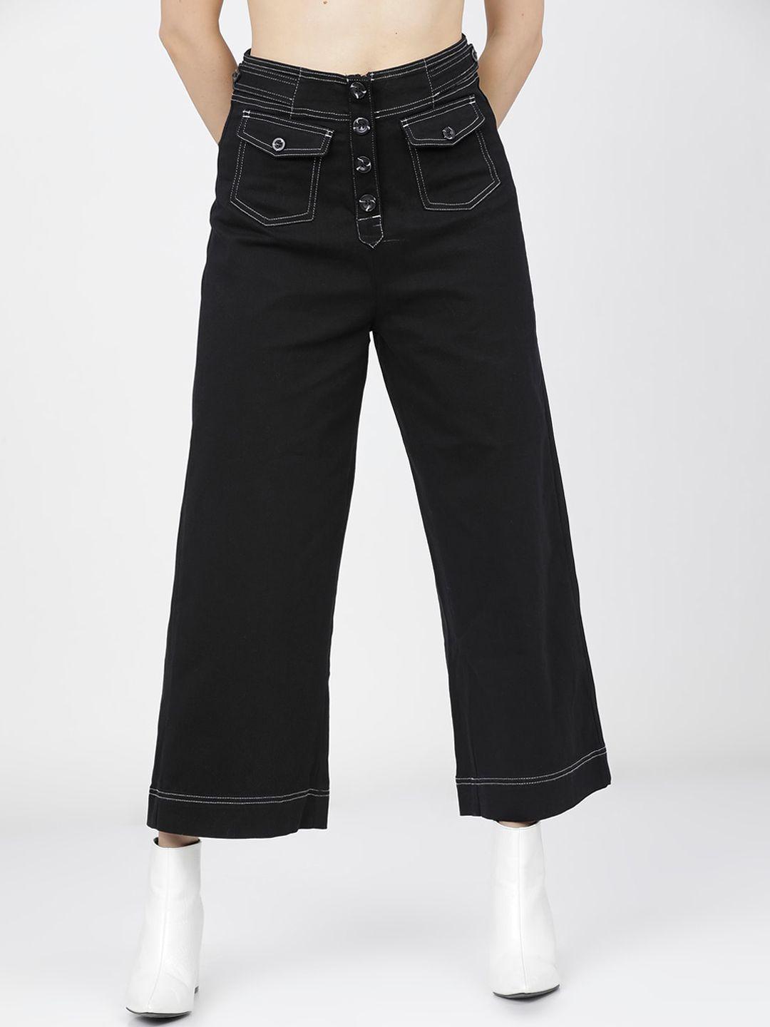 tokyo talkies women black straight fit easy wash culottes trousers