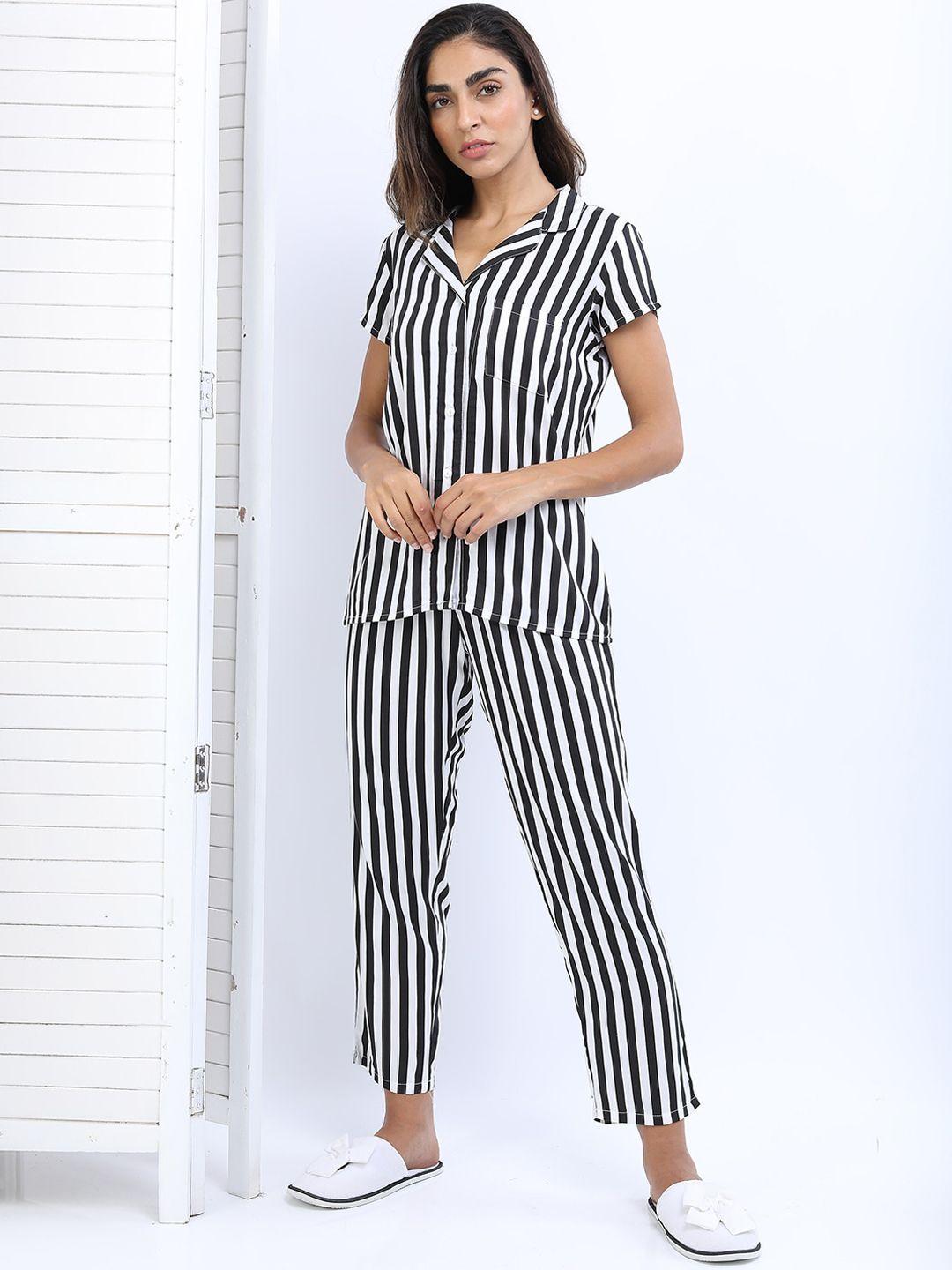 tokyo talkies women black striped night suit