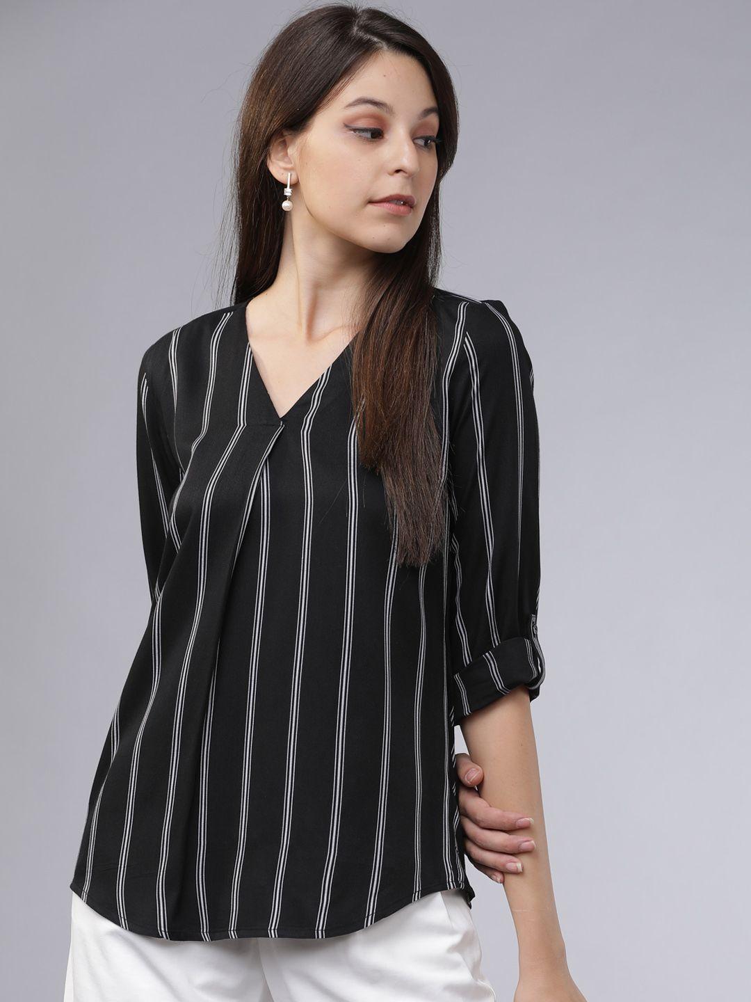 tokyo talkies women black striped top