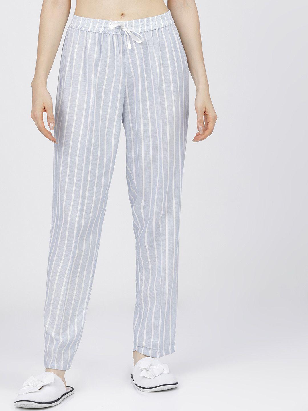tokyo talkies women blue & white striped lounge pants