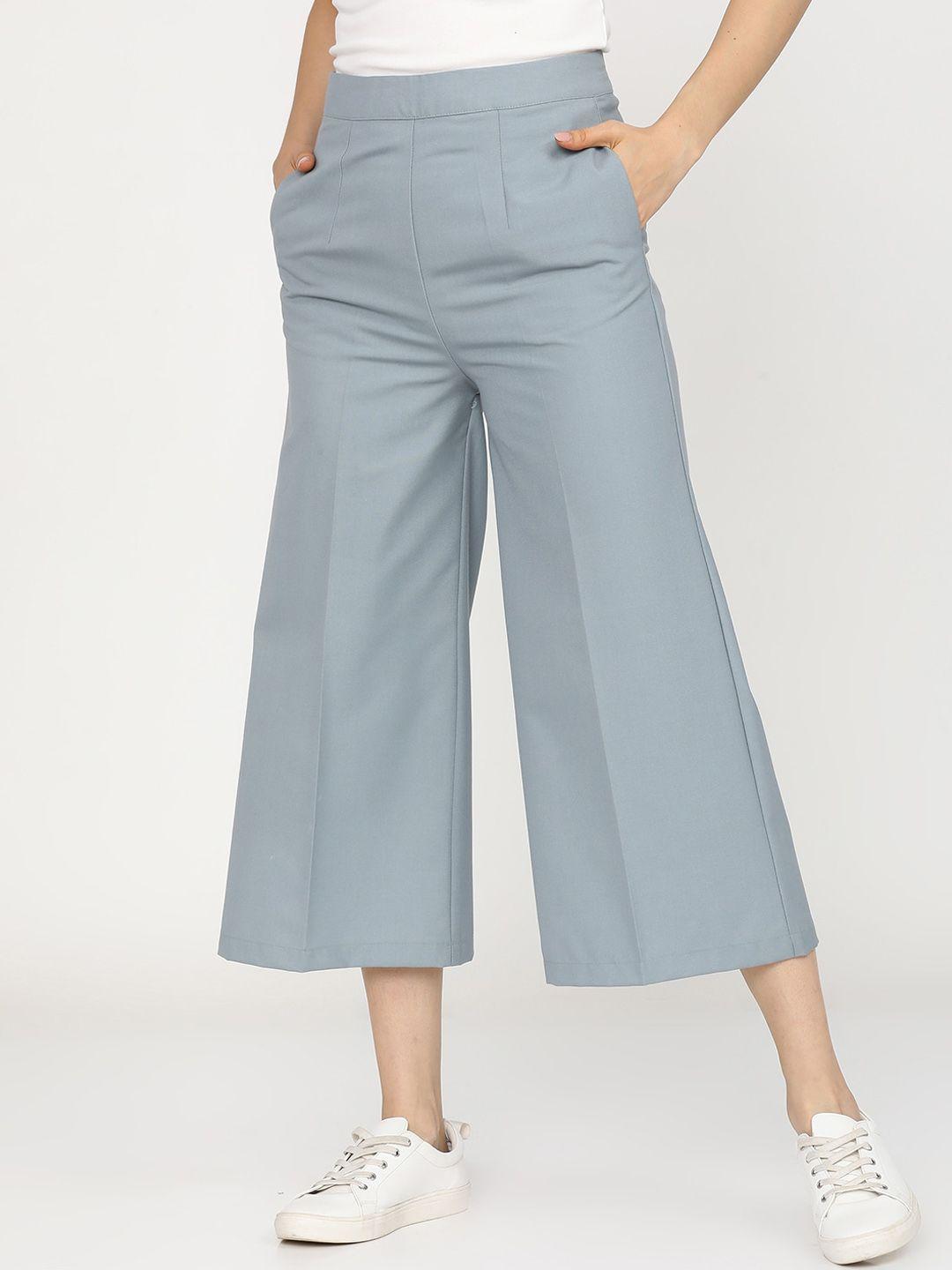 tokyo talkies women blue flared easy wash culottes trousers