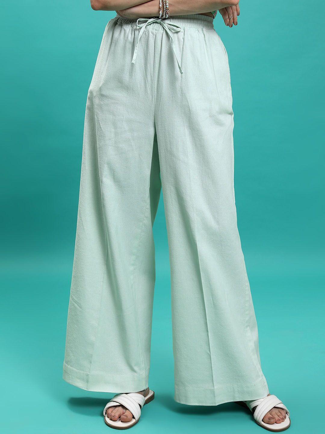 tokyo talkies women blue flared trousers