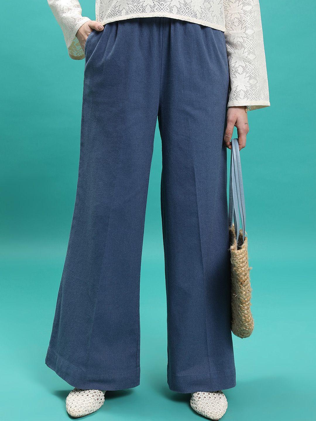 tokyo talkies women blue flared trousers