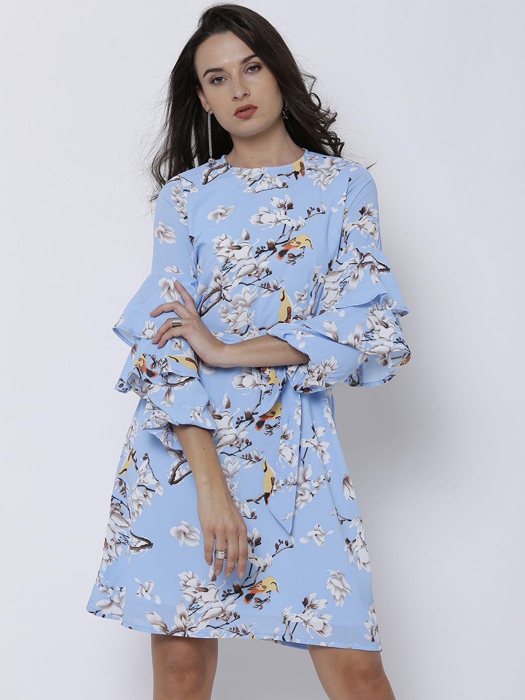 tokyo talkies women blue printed a-line dress