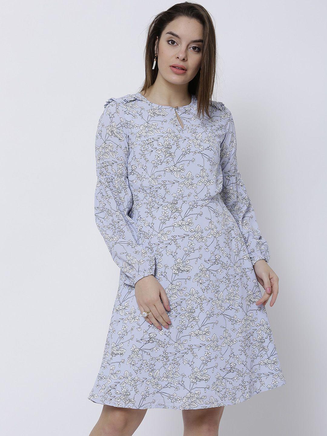 tokyo talkies women blue printed fit and flare dress