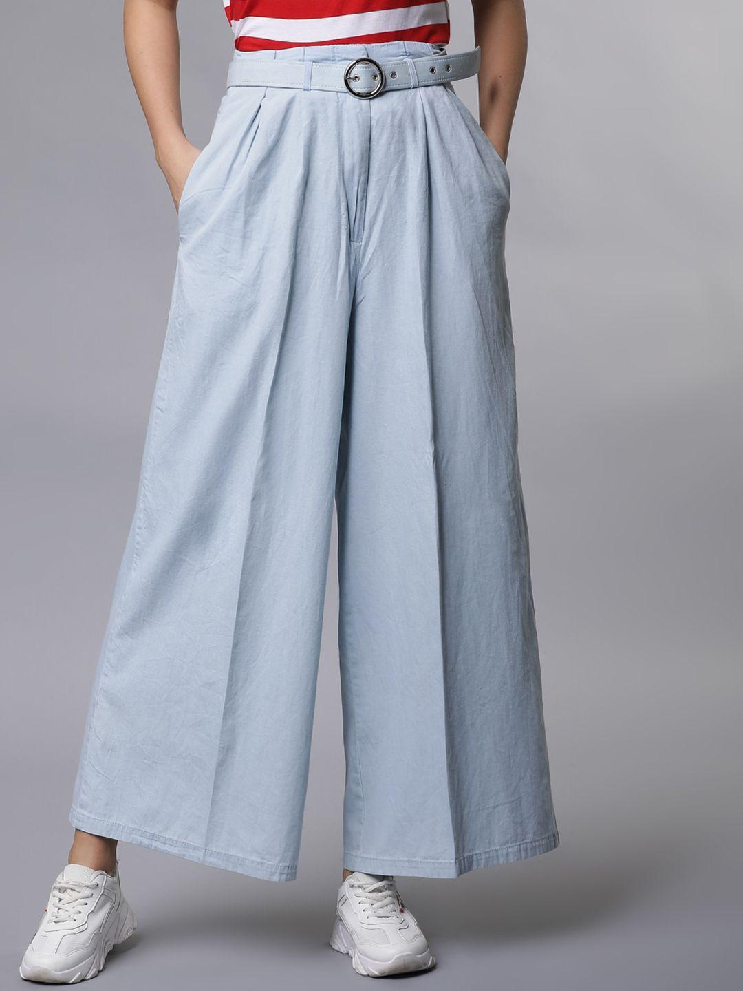tokyo talkies women blue regular fit solid parallel trousers