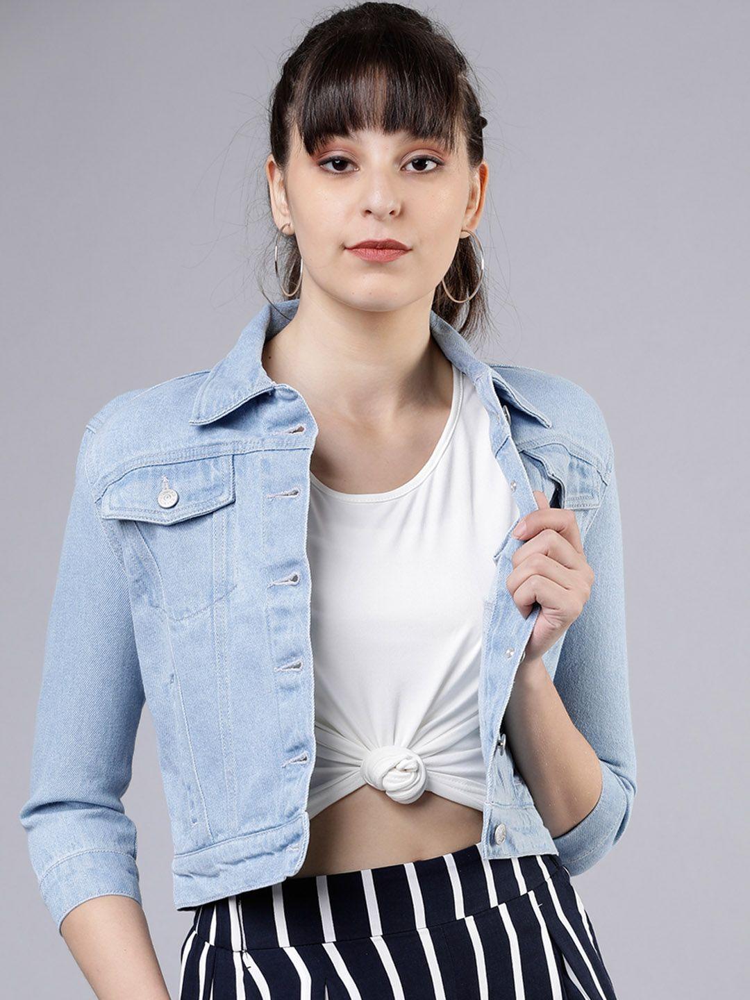 tokyo talkies women blue solid denim jacket