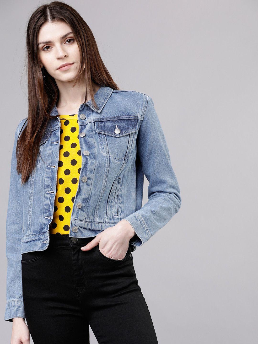 tokyo talkies women blue solid denim jacket