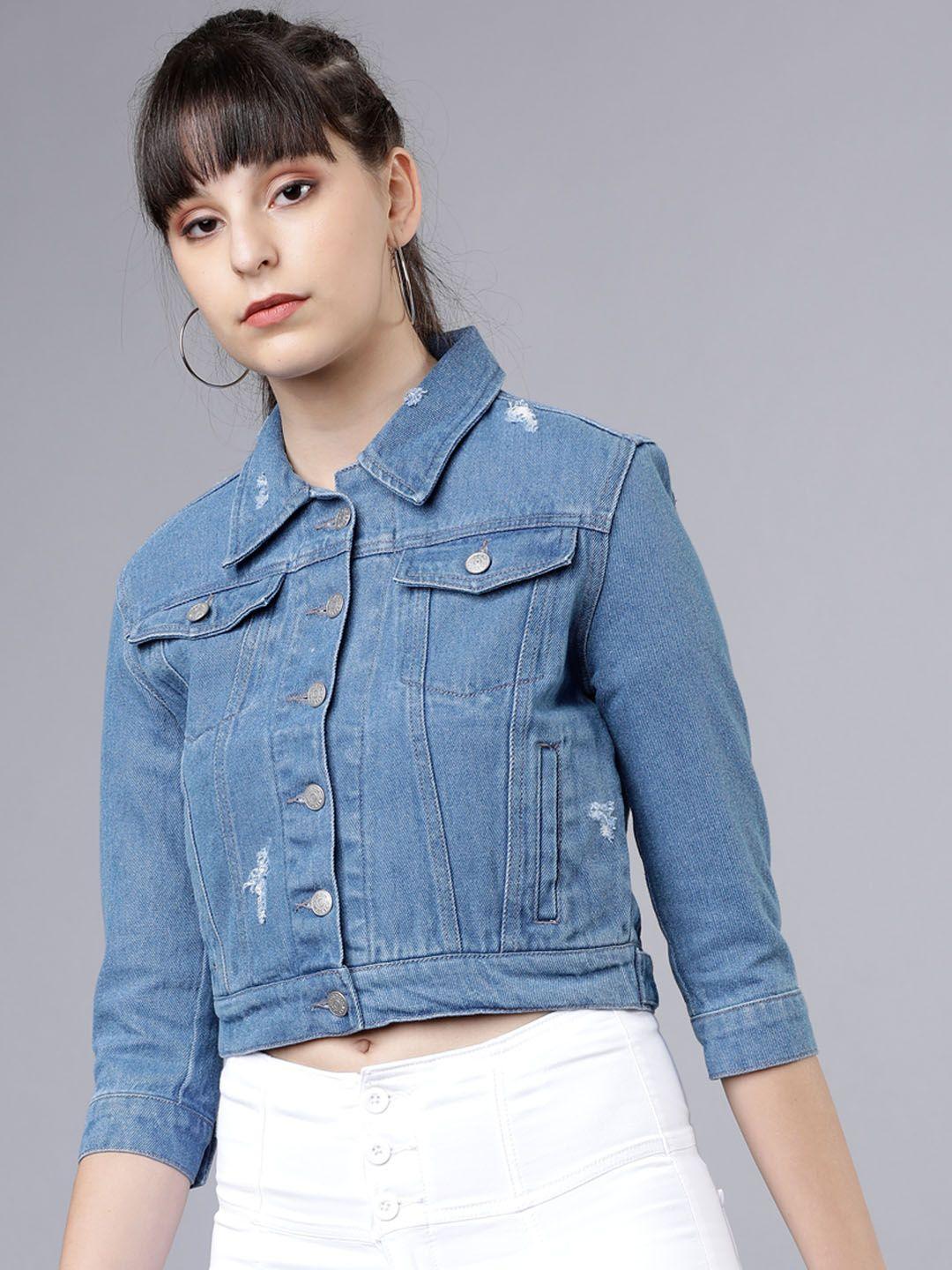 tokyo talkies women blue solid denim jacket