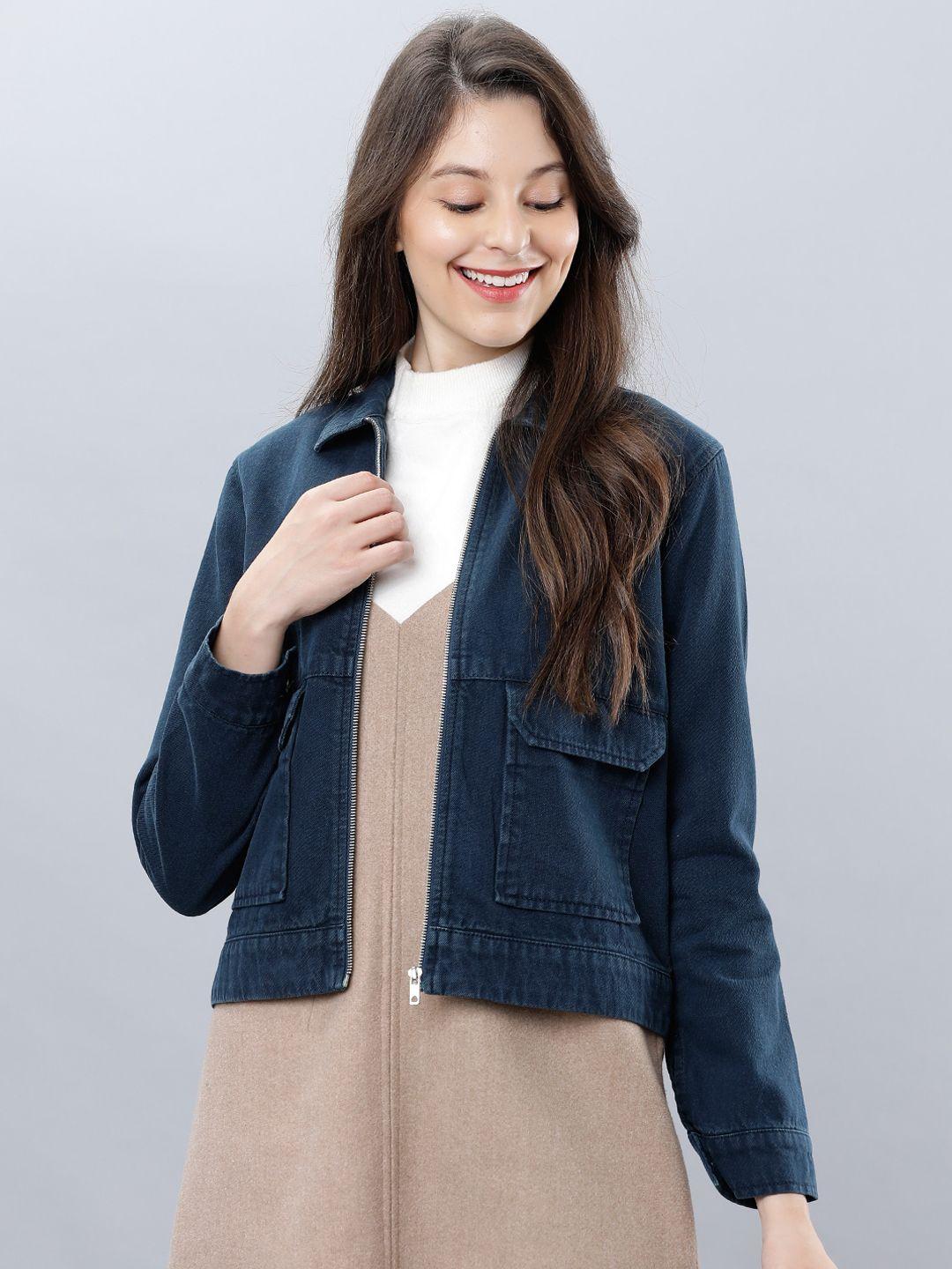 tokyo talkies women blue solid denim jacket