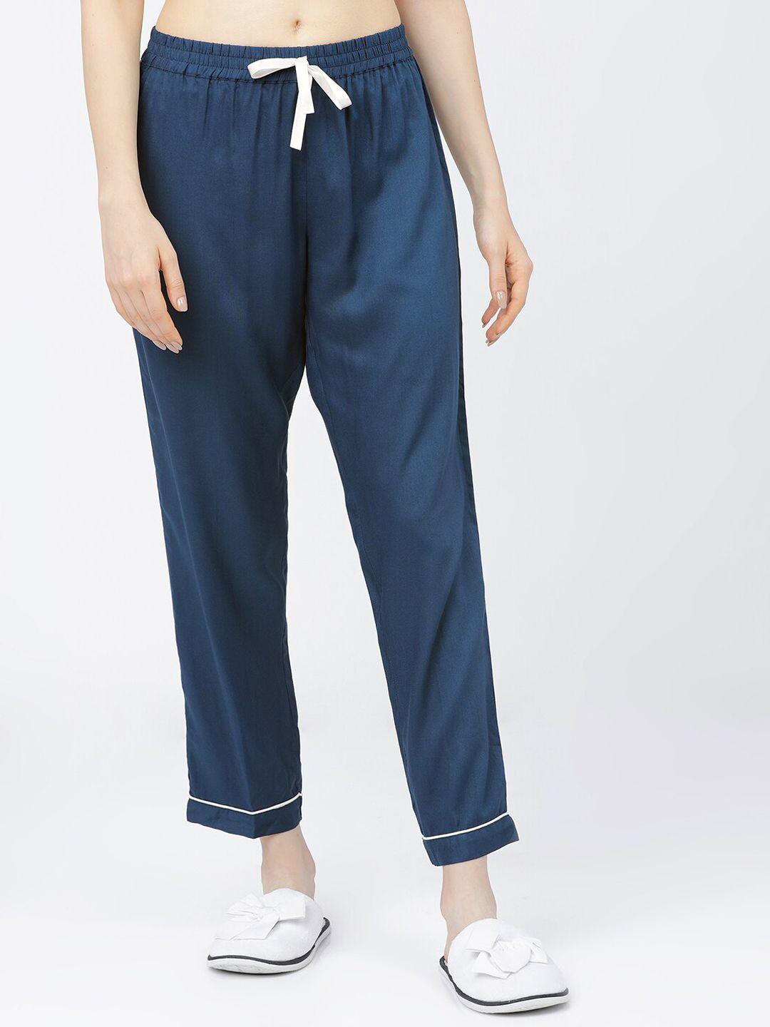 tokyo talkies women blue solid lounge pants
