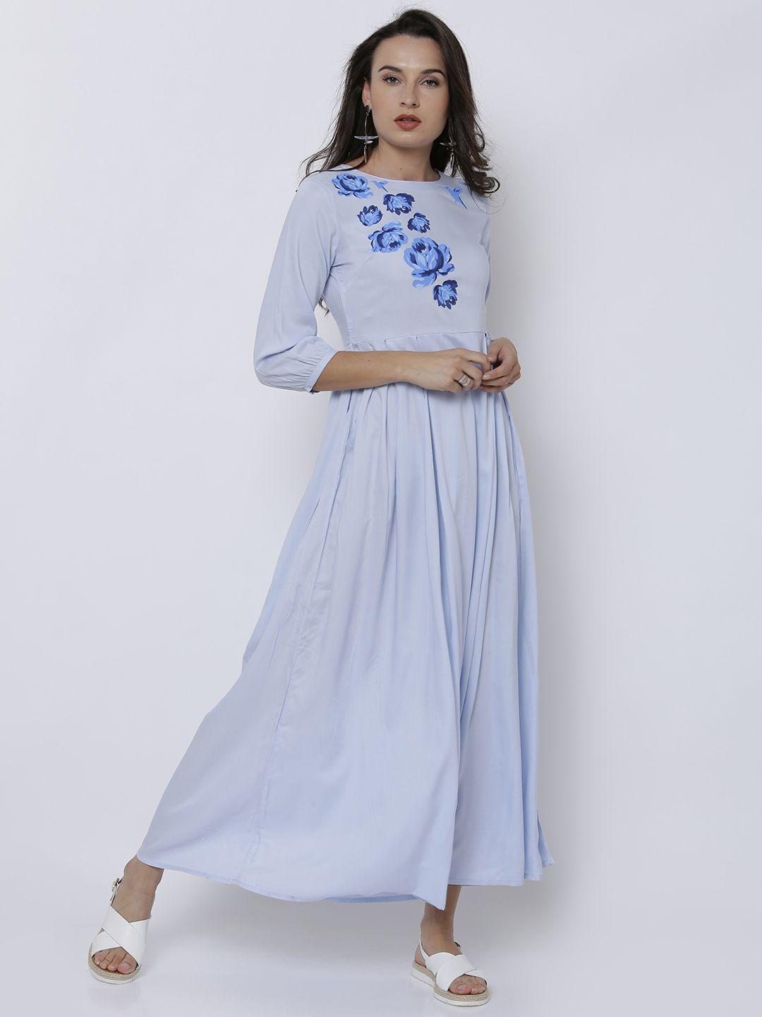 tokyo talkies women blue solid maxi dress