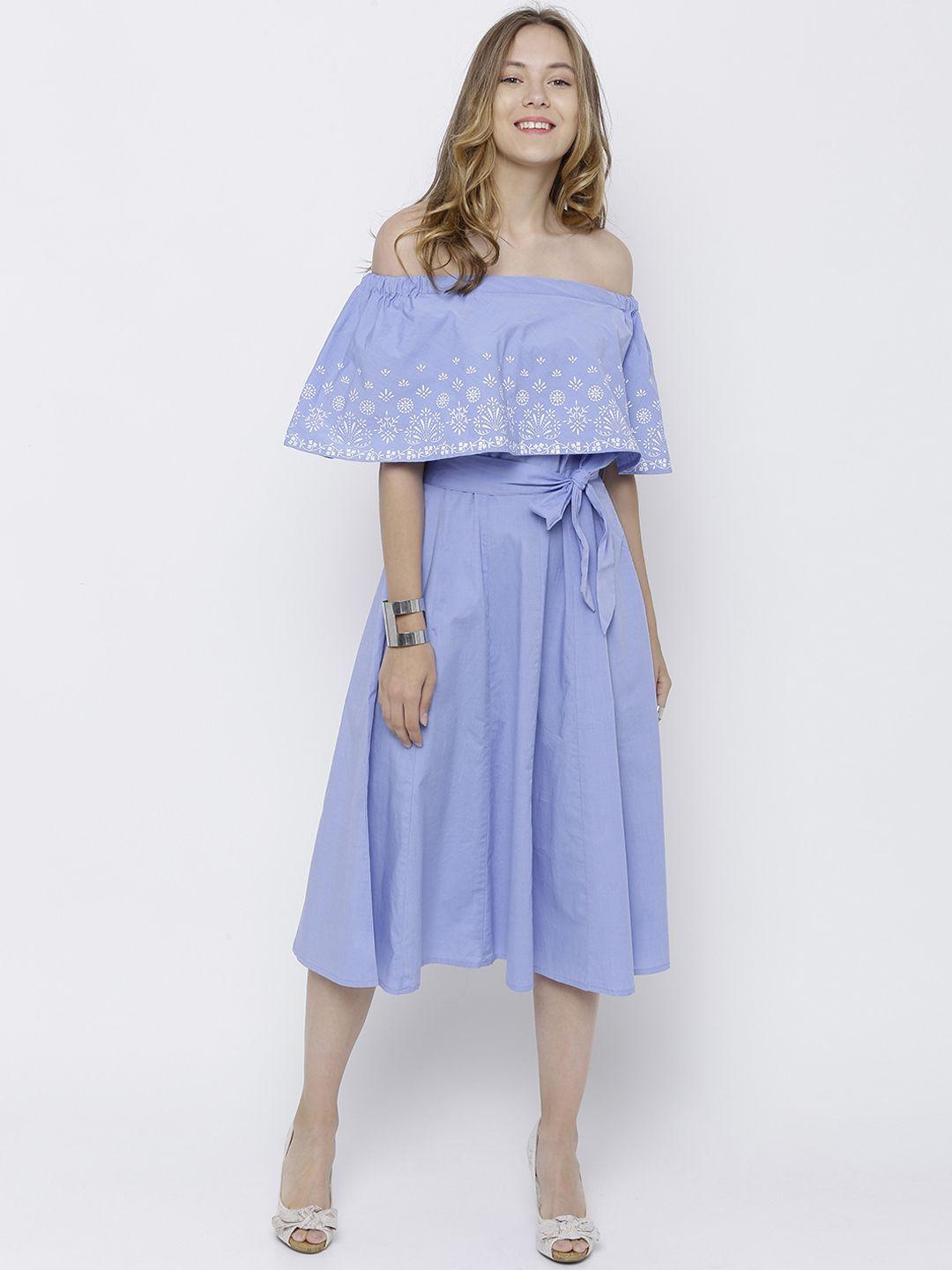 tokyo talkies women blue solid midi dress