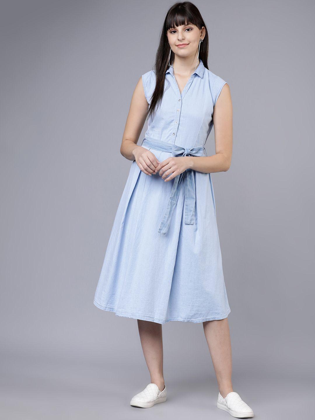 tokyo talkies women blue solid shirt dress