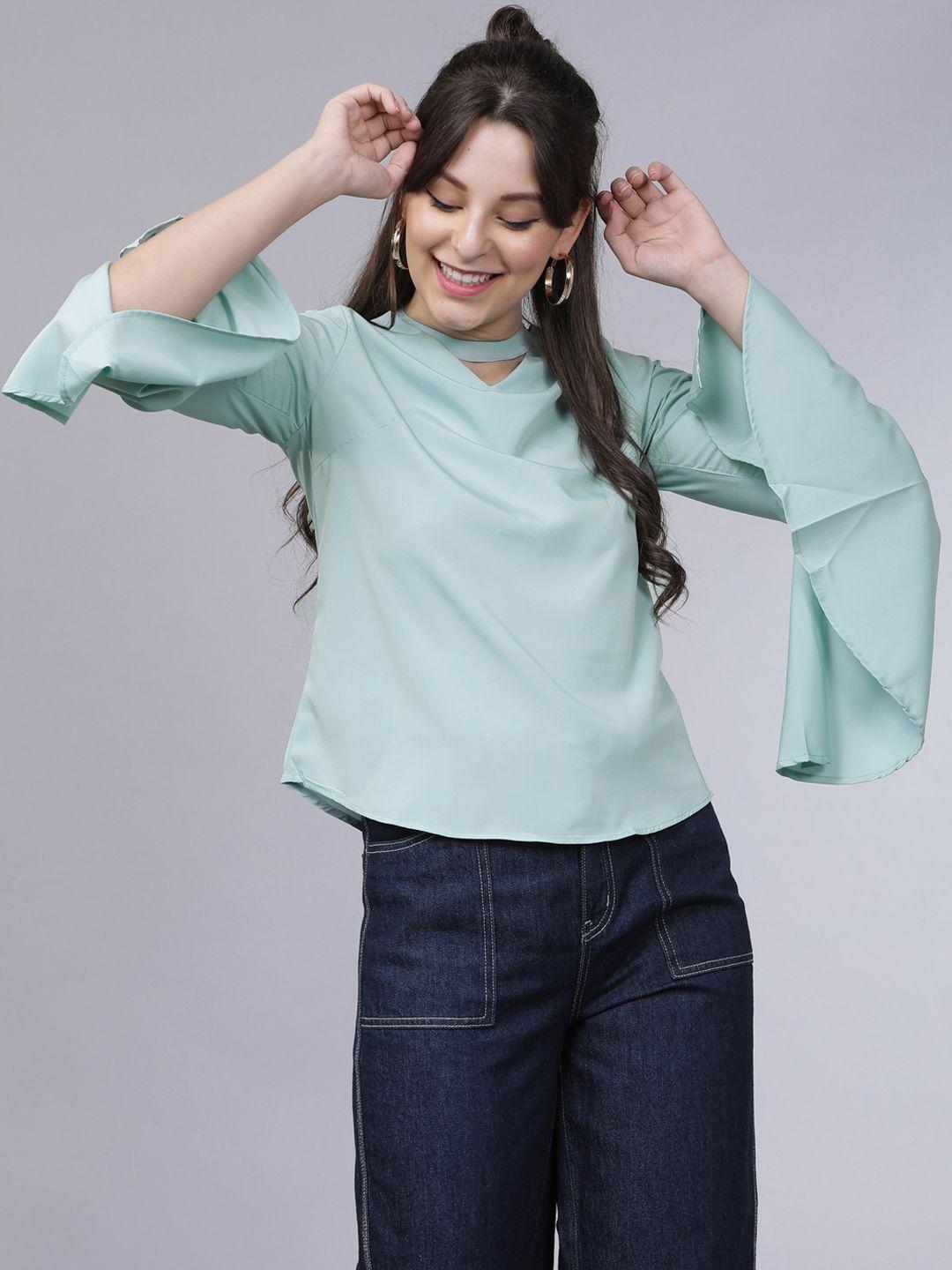 tokyo talkies women blue solid top