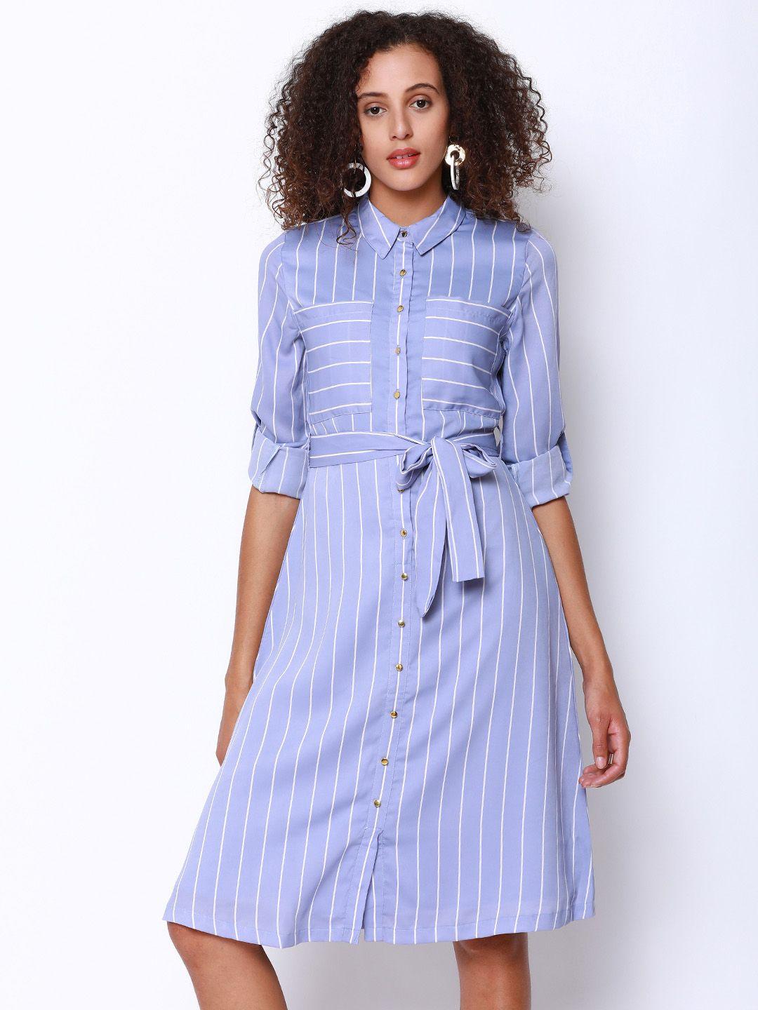 tokyo talkies women blue striped shirt dress