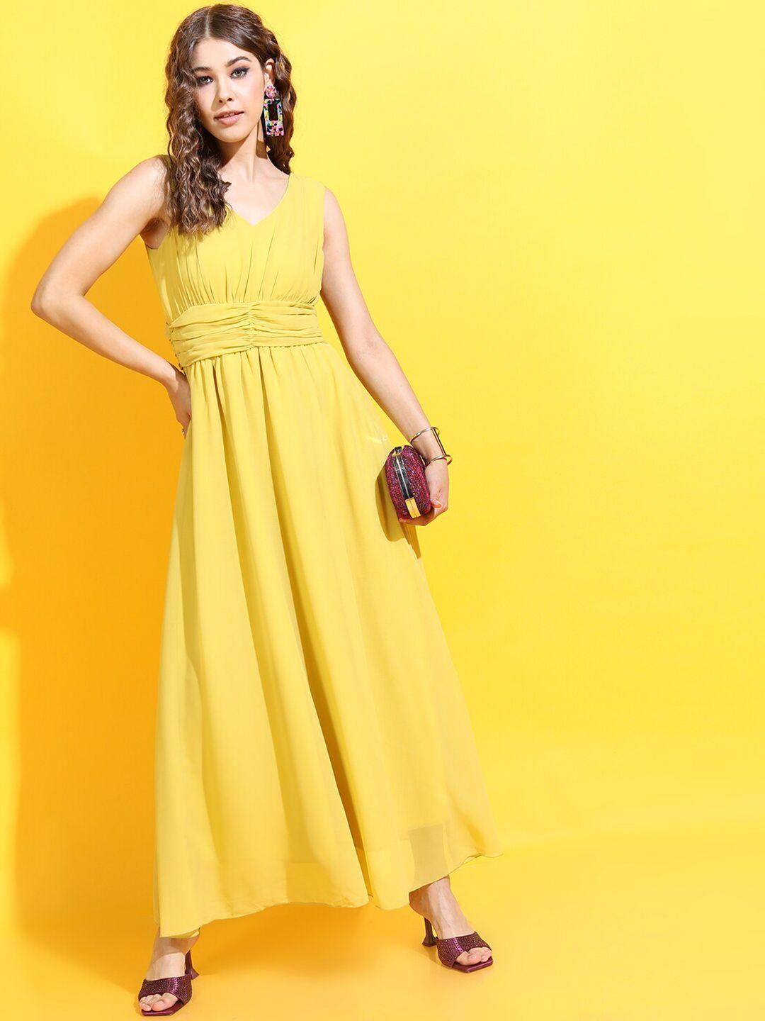 tokyo talkies women bright yellow solid dress