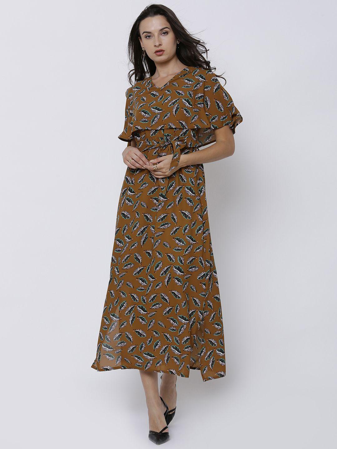 tokyo talkies women brown printed maxi dress