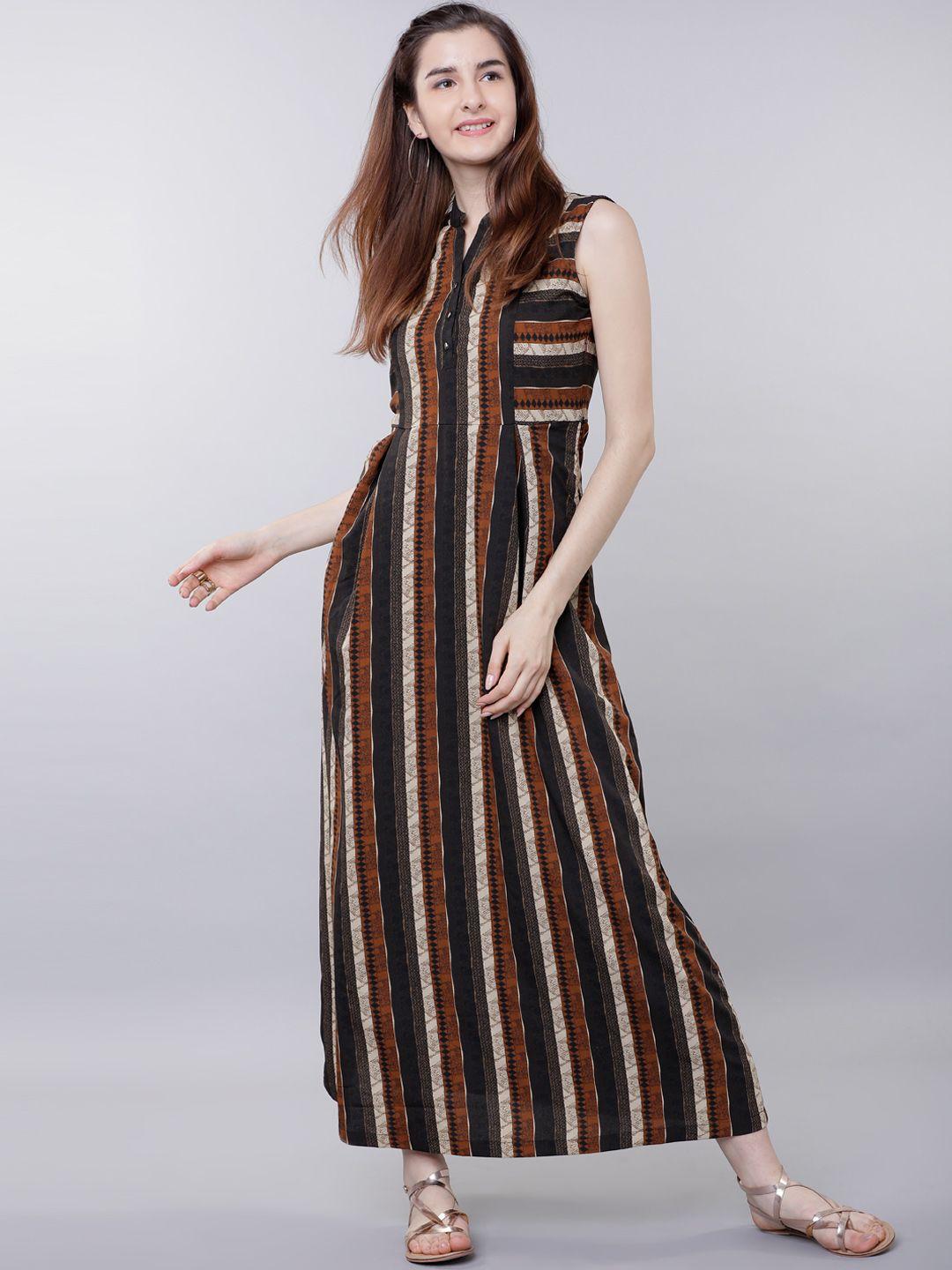 tokyo talkies women brown printed maxi dress