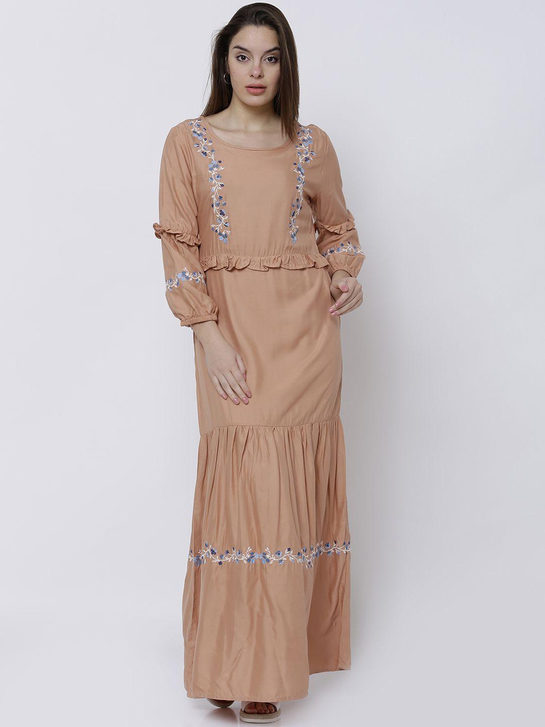 tokyo talkies women brown solid maxi dress