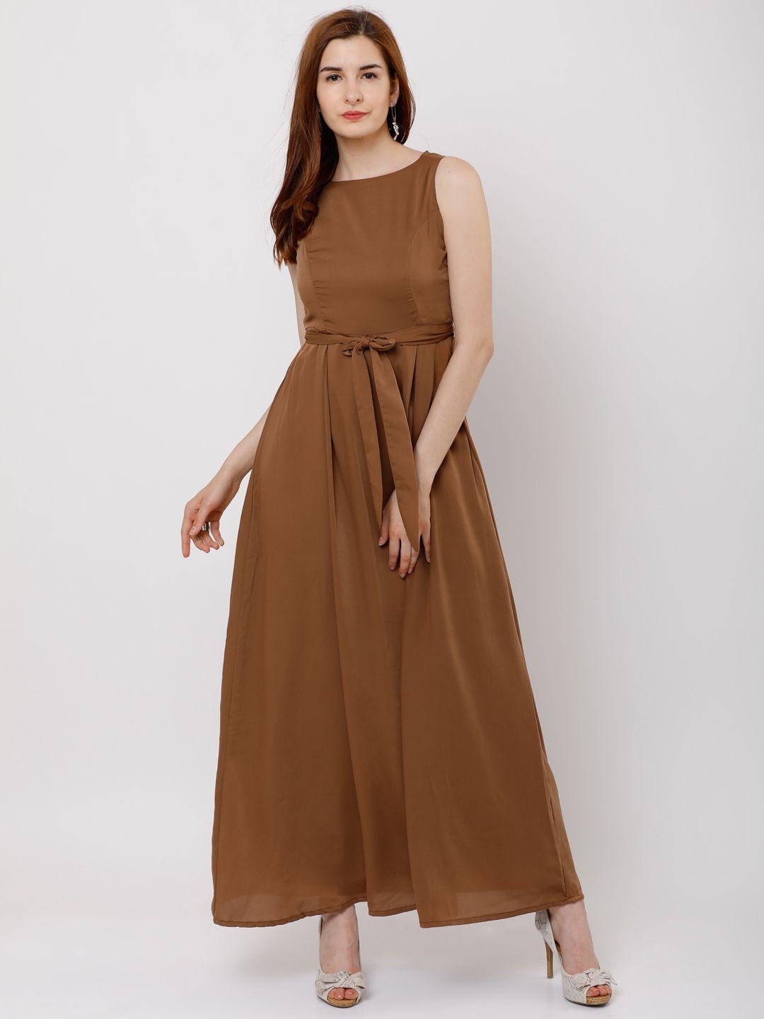 tokyo talkies women brown solid maxi dress