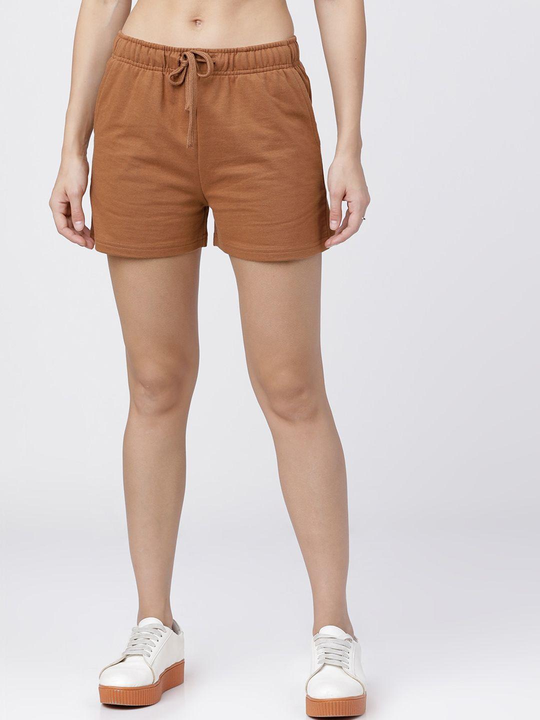 tokyo talkies women brown solid regular fit regular shorts