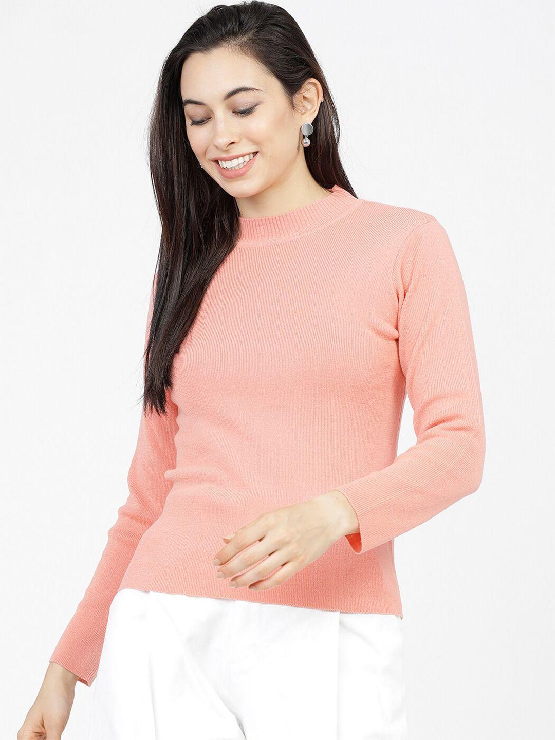 tokyo talkies women coral pink acrylic pullover sweater