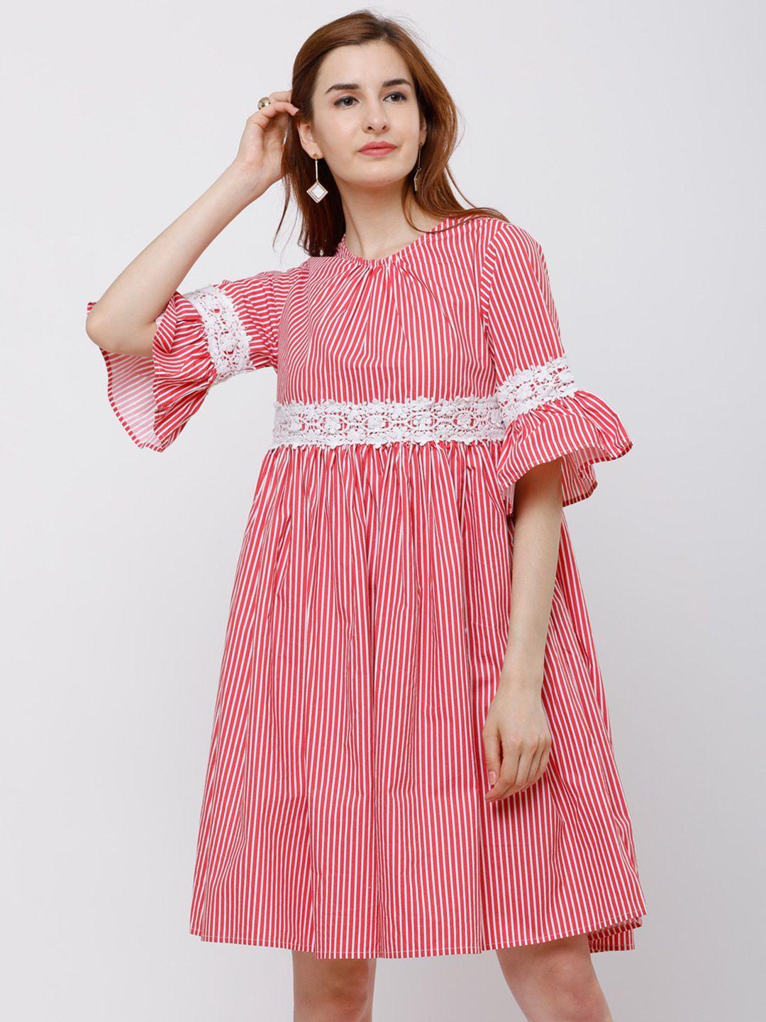 tokyo talkies women coral striped a-line dress